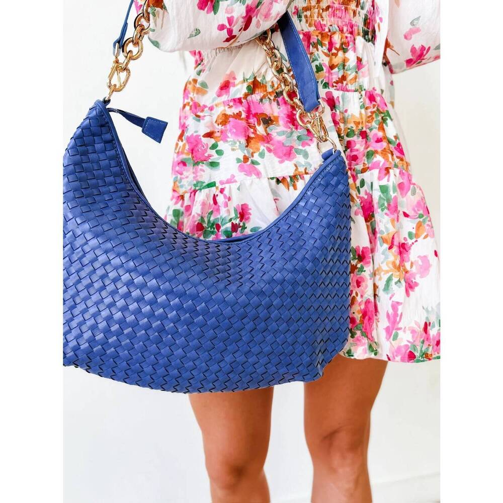NEW PRETTY SIMPLE sienna slouchy woven shoulder bag in denim blue